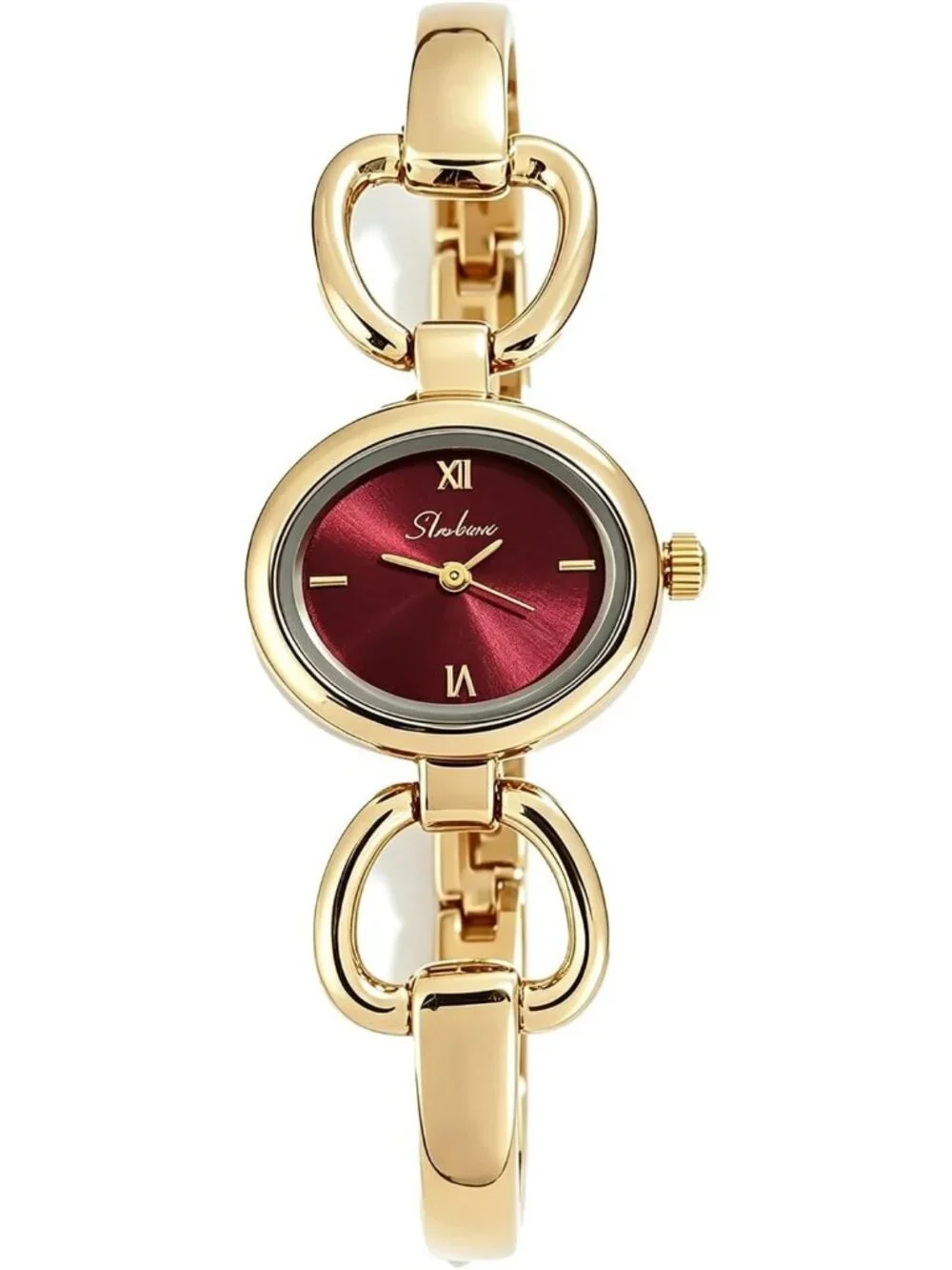 Women's Gold Red Oval Bracelet Minimalist Analog Dress Elegant Wrist Watches